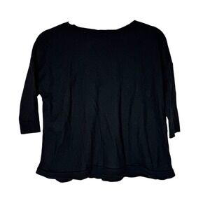 Lafayette 148 Sz L Black Wool Knit Top Blouse Sweater Short Sleeve Ribbed Cuff